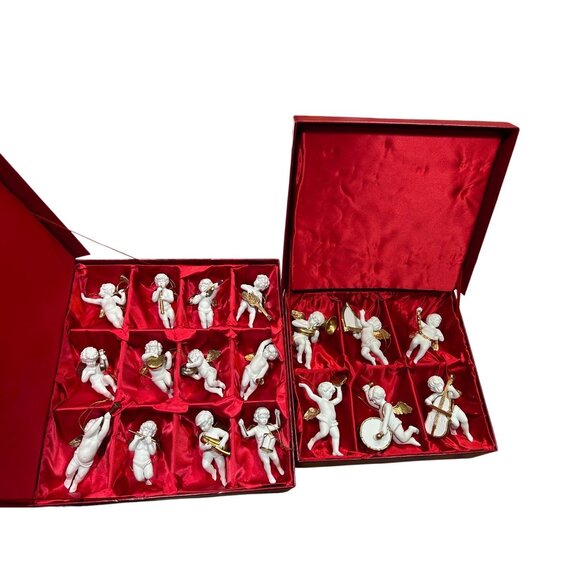 Franklin Mint The Heralding Angels Ornaments Set Of 18 Porcelain Angels 24k Gold - Picture 1 of 14